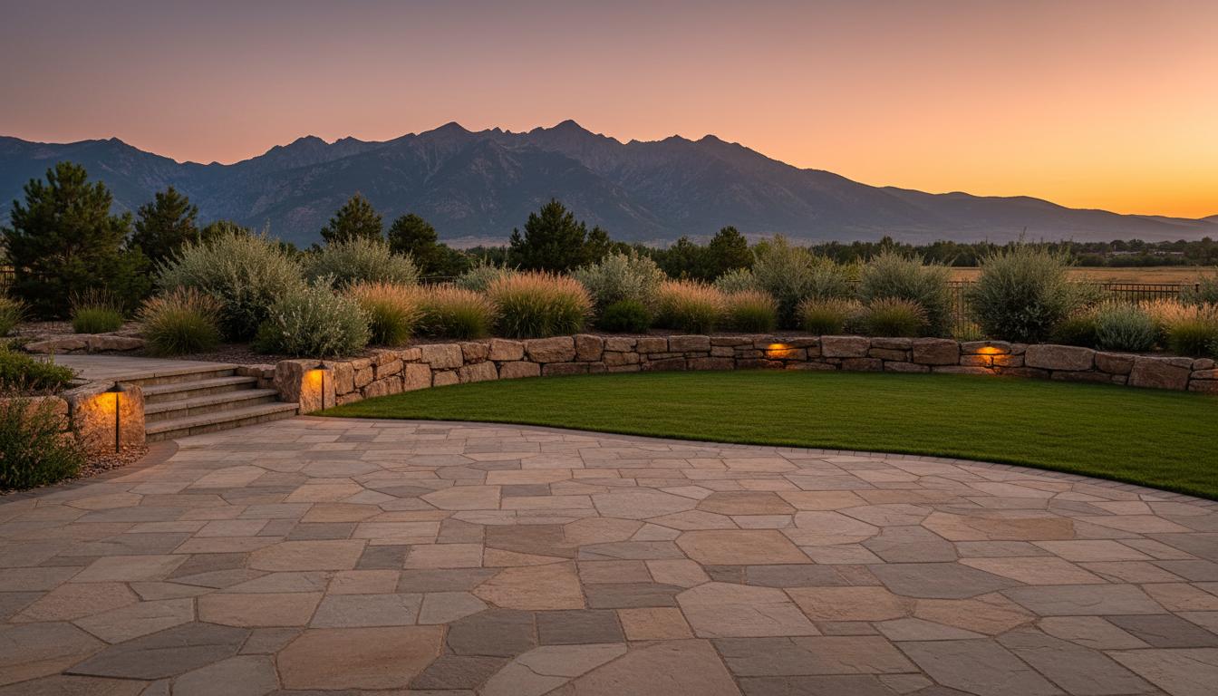 Beautiful landscaped backyard with paver patio and mountain views in Northern Utah