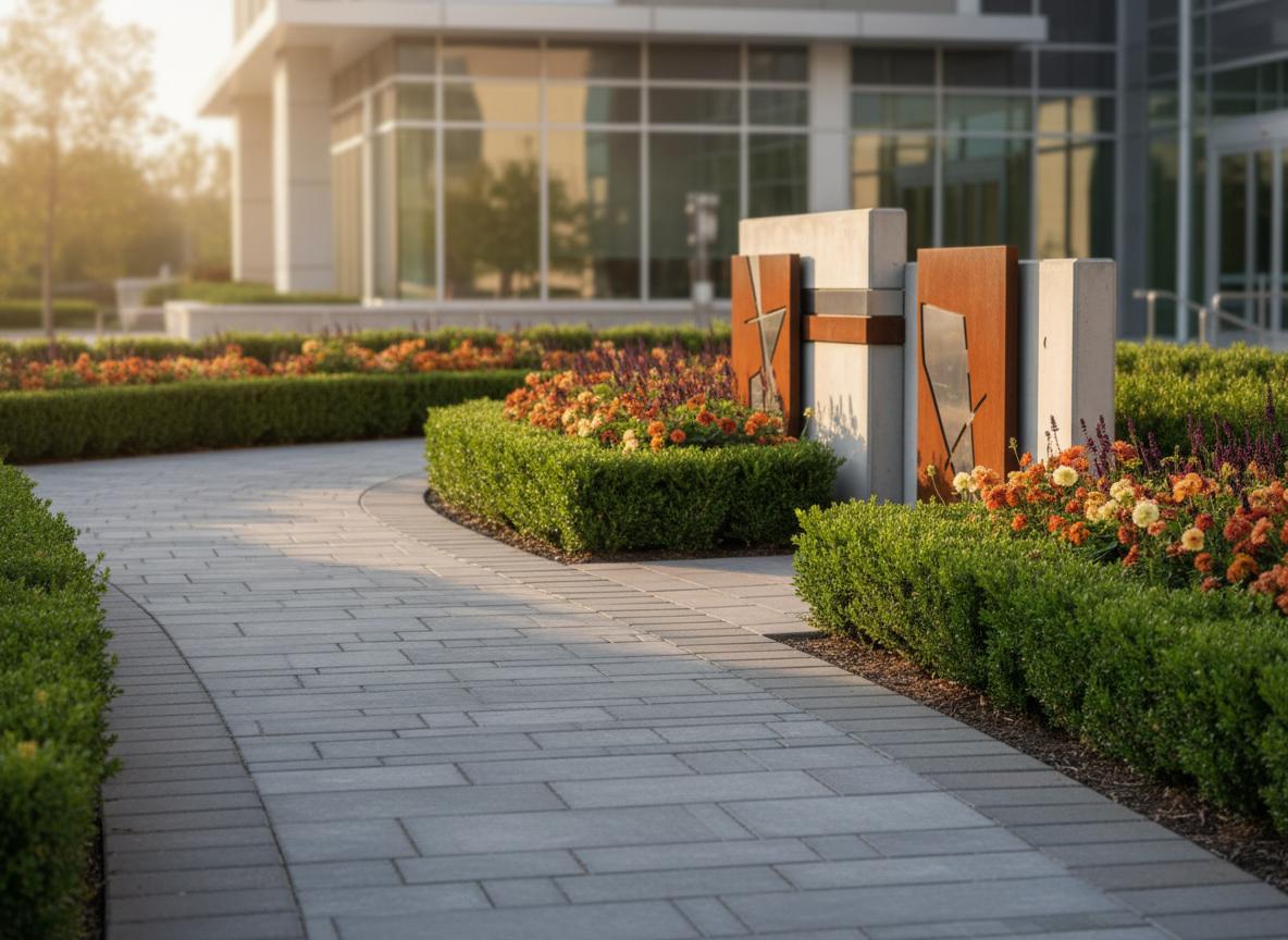Professional commercial property entrance landscaping
