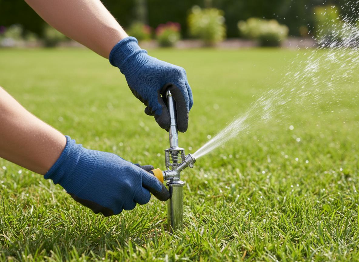 Technician adjusting sprinkler head